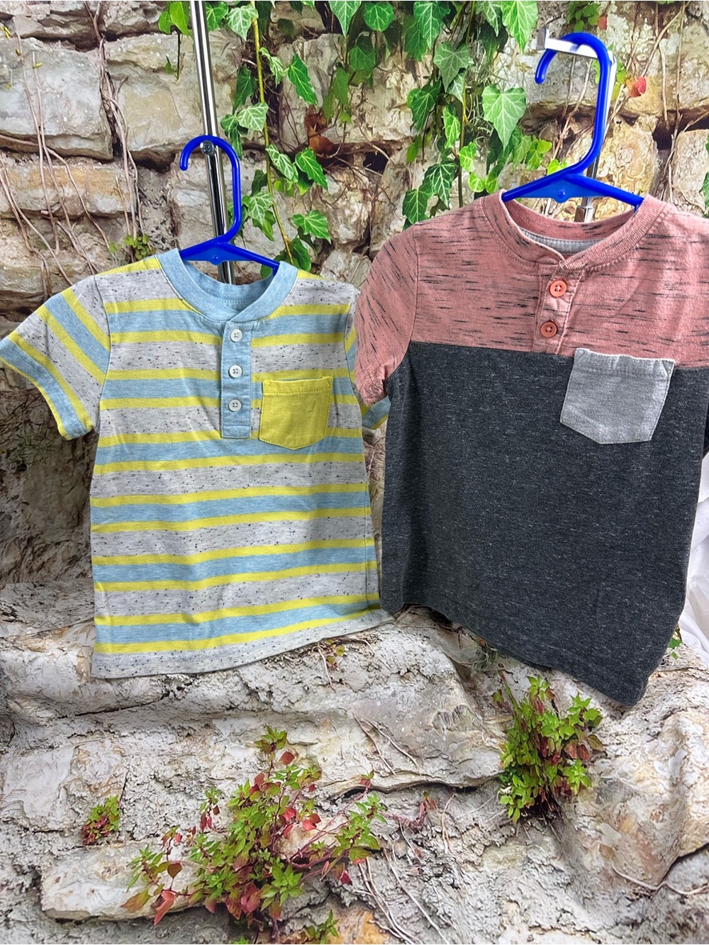 Okie Dokie Boys 3T Henley Pocket T-Shirt 2 shirt Bundle